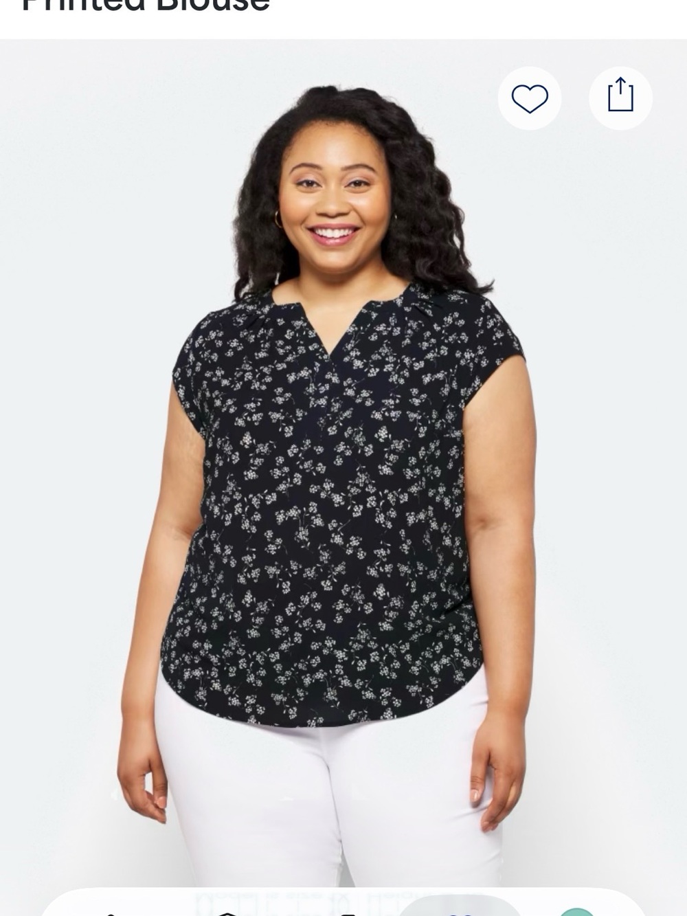 41 Hawthorn Morey Floral Split Neck Blouse Black White Cap Sleeve 2X